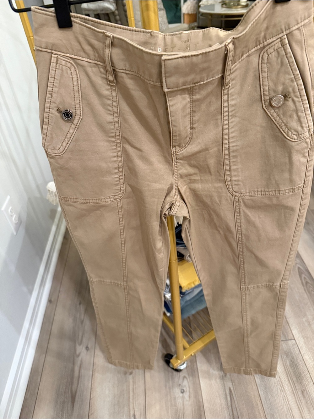 White House Black Market Beige Straight-Leg Utility Pants Pret-AT - Picture 8 of 9